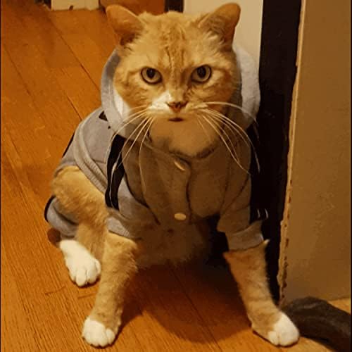 Домашно мачко куче симпатична облека облека со дуксери џек-фузии за тренерки за зимски џемпер 4-нозе во стил сив за кутре мали до средни кучиња