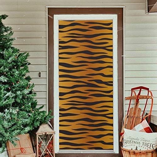 Enevotx врата канцеларија декор животински кожа тигар ленти со црна врата предната декор издржлива ткаенина декоративна врата со повеќе големина