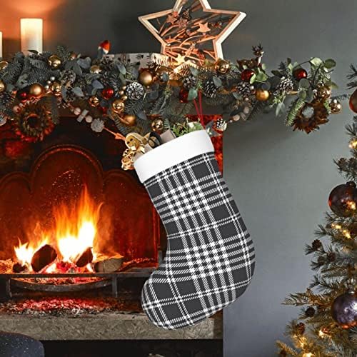 Аугенски Божиќни чорапи карирани црна бела боја двострана камин што виси чорапи