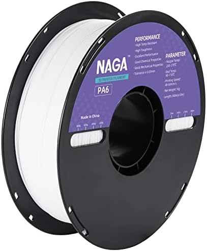 Филамента за печатач Naga PA6 најлон 3D 1,75мм, количка од 1 кг, димензионална точност +/- 0,02 мм, за печатење на робусни и трајни делови