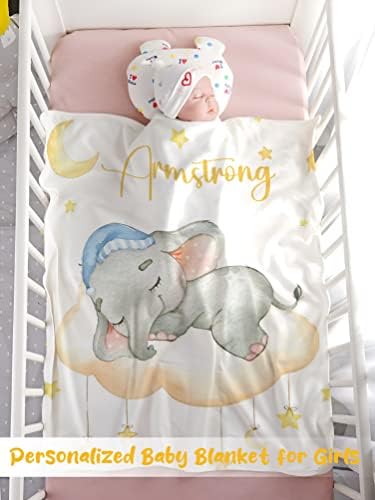 Ujduysd персонализирано бебе ќебе за девојчиња, обичајно бебе ќебе со име супер меко персонализирано ќебиња за деца, обичајно ќебе за слонови