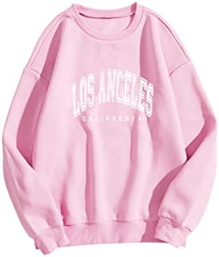 Меладијански преголем преголем дел од Лос Анџелес Калифорнија, печати графички пуловер врвови на екипажот на екипажот со долги ракави,