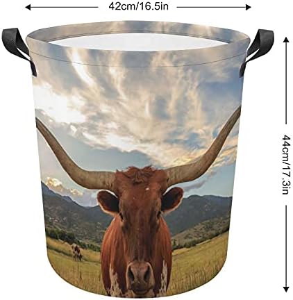 Кошница за перење Foduoduo Тексас Лонгхорн Фарм Фарм животно сликарство Уметнички алишта зачудувачки со рачки што се преклопуваат