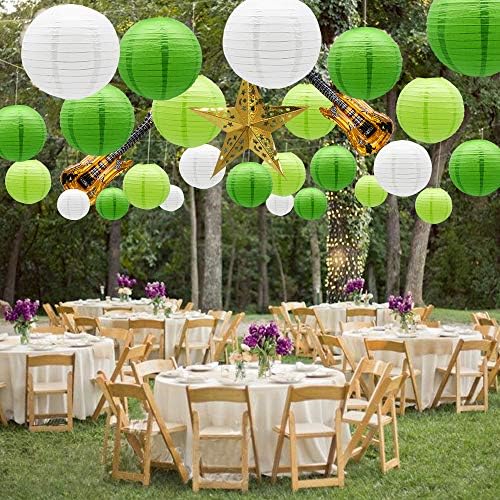 Kaxixi зелена рунда кинески фенери за хартија Декоративни 16 парчиња висечки фенери за забави за дипломирање на Денот на Денот