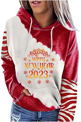 2023 Среќна Нова Година џемпери за џемпери за жени со долги ракави, џемпери за џемпери 2022-2023 Нова Година на забавата Партија