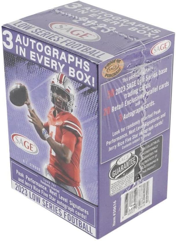 2023 Sage Premier Draft Football Factory Запечатени ниски серии Blaster Box 73 картички 3 Auto, 20 паралели Chase Autograph и