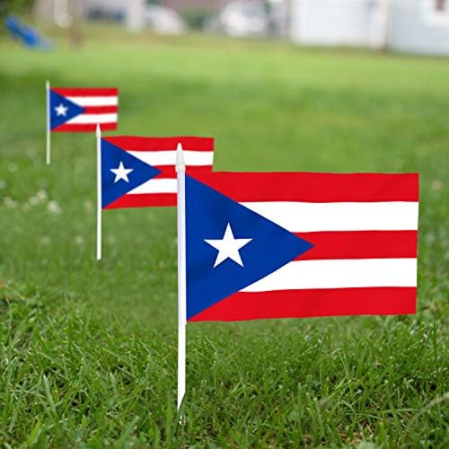Анли Порто Рико мини знаме 12 пакет - рака држени мали минијатурни знамиња на Порто Рикан на стапчиња - отпорни на избледени и живописни