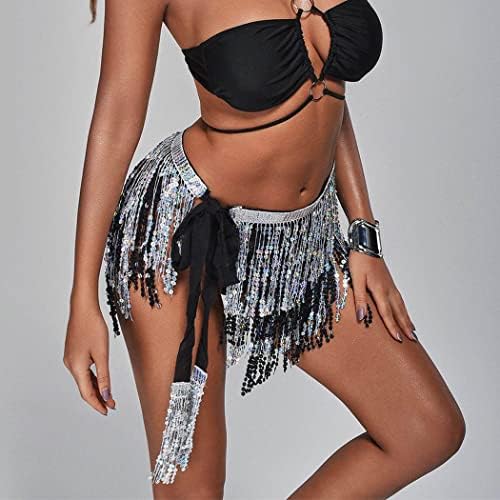 Twinklede Boho Fringe Squirt Sequin Tassel Belly Dance Dance Chip Rave Party Scirts Belts For Women and Girls