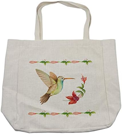 Торба за шопинг на амбсони за колибри, колибри што летаат над фуксија цвет стебло акварел Ефект уметнички принт, еколошка торба за