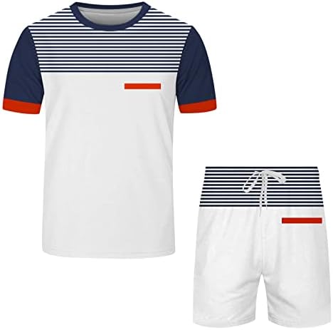 Машка кошула и кратки комплети на Ykohkofe лето 2 парчиња облеки за лепење на лепенка со кратки ракави со кратки ракави со шорцеви тренерки