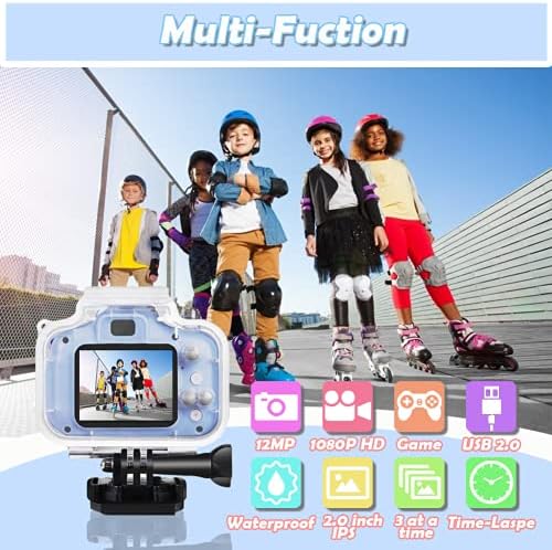 Bkmlsr Деца Видео Камера Водоотпорен 1080P HD 12mp Дигитални Деца Акција Камери Дете Камера СО 32gb Картичка за 3-12 Години Девојки Момчиња Божиќ