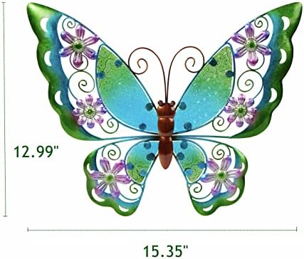 Метална декор на пеперутка, зелена пеперутка метал со стаклен wallиден декор, рачно изработени подароци за пеперутки украси wallидни скулптури