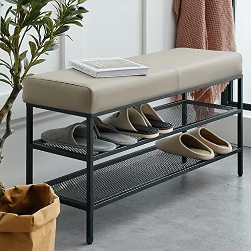 Клупа за решетки за чевли за домаќинства со перниче за складирање на седишта за складирање на седиште, организатор на чевли со 2 слој, совршен