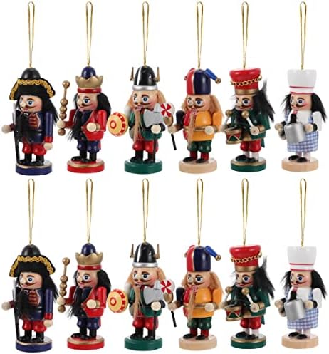 АМОСФУН 12 парчиња Божиќна оревчеста куклена виси декори, војник дрво виси украси, фигури на дрвја куклички подароци