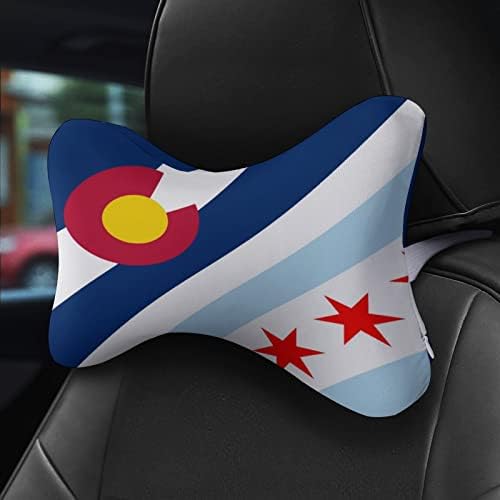 Колорадо држава Чикаго знаме со автомобил вратот перница од 2 перници за перници за автоматски перници во форма на коски