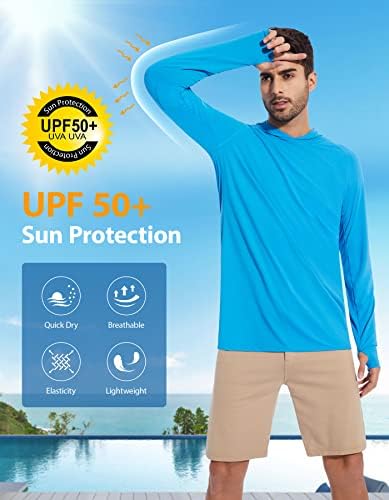 Uumiaer upf 50+ Сонце за заштита на сонцето кошула со долги ракави за осип на осип за мажи со лесни плитки за пливање од кошула