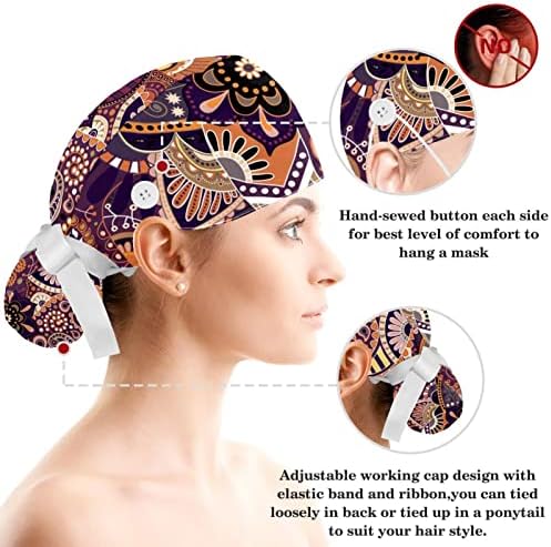 Медицински капаци на Муоум, прилагодливо работно капаче со копчиња и лак за коса, пискави цветни модели