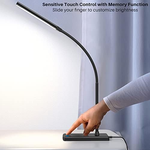 K & ZZ LED ламба за биро со безжичен полнач, контрола на табела за контрола на допир со USB порта за полнење, затемнето светло за канцелариско