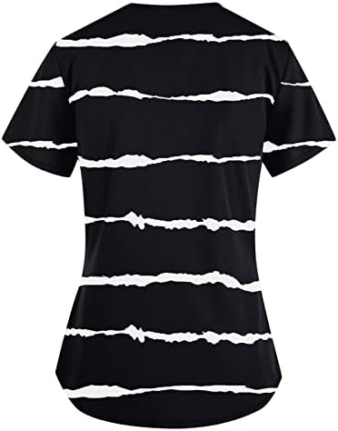 Nokmopo маички за жени за жени памук мода со кратки ракави со џебови со ленти за џебови печатени врвови
