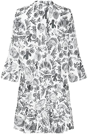 Женски смок плажа фустани дами лето бохо плус големина лабава 3/4 ракави копче v-врат мини кошула фустан измирница