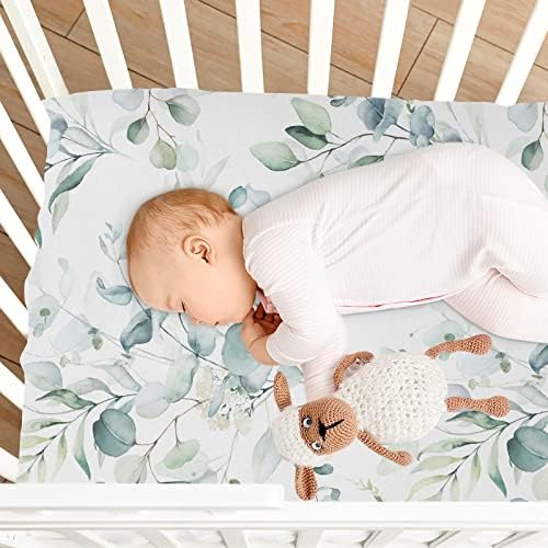Kicpoay опремени чаршафи за креветчиња Класични лисја затегнати преносни листови за игра за бебиња, дишејќи мек душек мини за