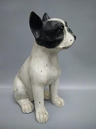 Удобен час 14 Полирезин седечки булдог минијатурна фигура на кучиња, реален животен век за украсување на домови, бела и црна, колекција