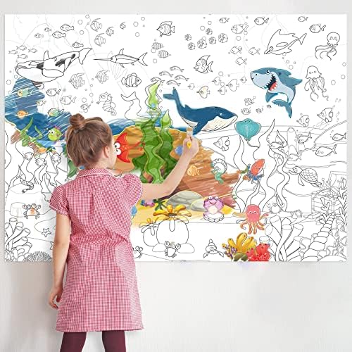 Пајеан Океан Џамбо Џиновски Постер За Боење За Деца 45х31, 5 Инчни Ѕидни Страници На Масата Под Морските Животни Огромна Хартија Големи