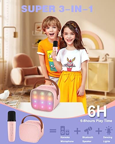 IROO KIDS KARAOKE машина за девојчиња, преносен Bluetooth звучник со безжичен микрофон за возрасни, подароци за роденденска забава во
