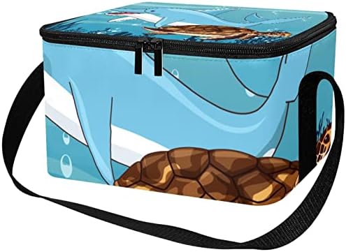 Симпатична Океански Делфин Со Морска Желка Заедно Изолирана Училишна Кутија За Ручек За Тинејџерски Момчиња И Девојчиња, Издржлива
