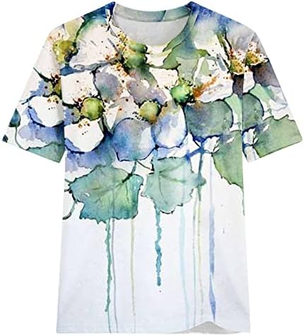 Девојки блузи цветни графички блузи за жени кратки половина ракав спандекс случајни летни есенски блузи облека за облека