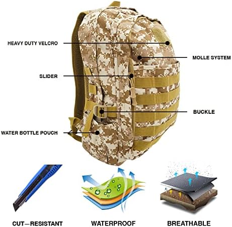 Оликси лаптоп ранец, 22L тактички воен опстанок армиски ранец со USB пристаниште за полнење за кампување за пешачење за пешачење