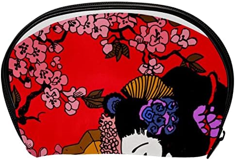 Мала Торба За Шминка, Патент Торбичка Патување Козметички Организатор За Жени и Девојки, Јапонски Девојка Цвет Сакура Гроздобер Уметност