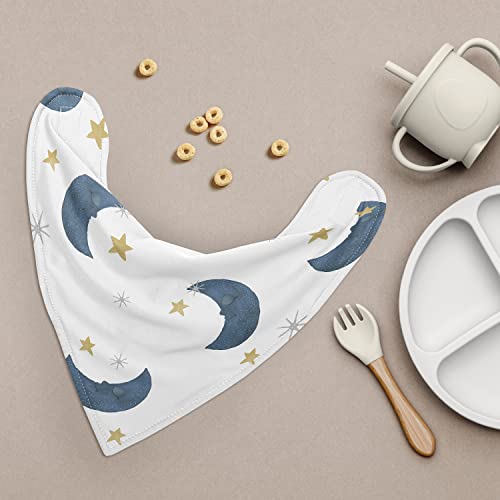 Слатка Jојо Дизајн Месечина и Starвезда Бебе Бандана Бибс новороденче за новороденчиња, кои се хранат, морнарица, сина златна кафеава