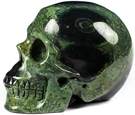Skullis 2.0 Kambaba Jasper Crystal Skull, рачна врежана скапоцен камен скулптура за ликовна уметност, статуа на Reiki Healing Stone.1