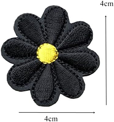 TJLSS 10 парчиња извезено шиење железо на закрпи црни цвеќиња значки маргаритка 4см за торбички фармерки капаче маица DIY апликации занает