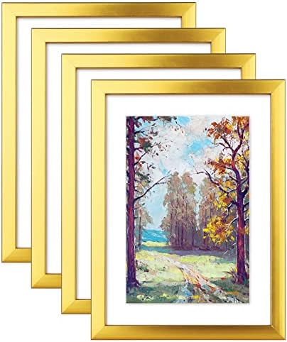 Kinlink 6x8 Рамки за слики злато, фото рамки со вистинско стакло за слика 4x6 со мат или 6х8 без мат, композитни рамки за слики од