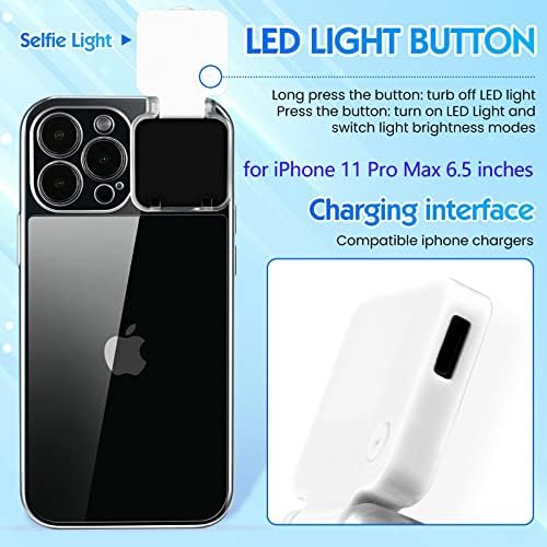 Cexhg со LED селфи светлина за iPhone 11 Pro Max Case Light Up Case Case Compharge што може да се наполни компатибилно-живи-tik-tik