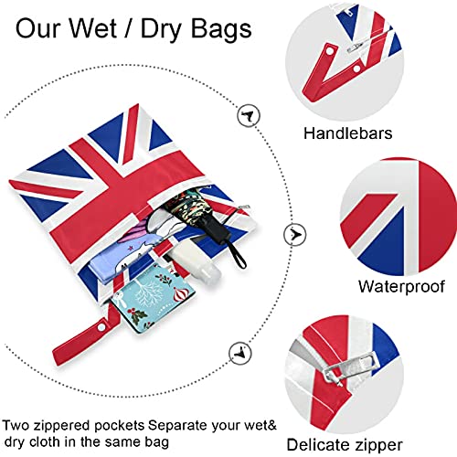 висесани Британско Знаме 2 парчиња Влажна Торба Со Џебови Со Патент Што Може Да Се Перат Пространа Торба За Пелени За Еднократна Употреба За
