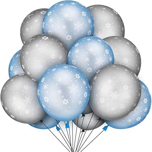 60 Парчиња Зимска Тема Балони Во Собата, Вклучува 50 Парчиња Снегулки Латекс Балони и 10 Парчиња Снегулка Фолија Балони За Зимска Тема Партија