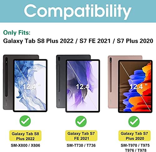 Case Procase County County за 12,4 Galaxy Tab S8 Plus 2022/Tab S7 FE 2021/Tab S7 Plus 2020 Пакет со тенок случај за Galaxy Tab S8 Plus