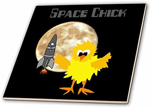3дроза Симпатична Смешна Вселенска Пилешко со Месечина И Ракетен брод Цртан Филм-Плочки