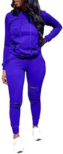 Athенски атлетски облеки со 2 парчиња Eosiedur, атлетски облеки со долги ракави искинаа качулка за пулвер - панталони за панталони