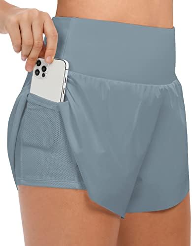 Женски обложени атлетски шорцеви со високи половини за трчање со џебови Брзи суви салата за вежбање шорцеви