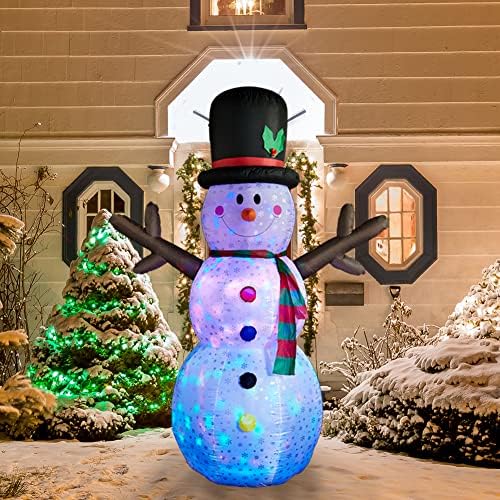 Superjare 8 ft Божиќна надувување Снежен човек, светкави светла Божиќна декорација, снежен човек со јажиња со вентилатори и сидро, анимирани