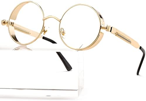 Аиезо Круг Стемпанк Очила За Сонце За Мажи Жени Готски Очила Гроздобер Круг Метална Рамка Ув Блокирање Објектив