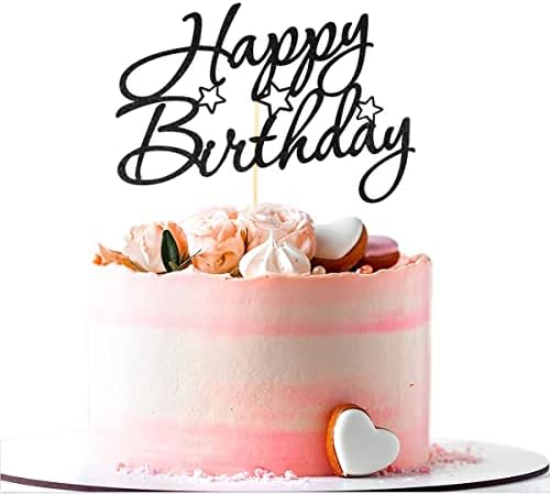 Среќна Роденденска Торта Топер Црн Сјај Украси За Роденденска Забава