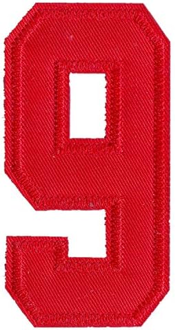 Амигојо 3 инчен црвен број на лепенка 9 железо на маица јакна од јакна од фармерки везени рачно изработени занаетчиски додатоци за