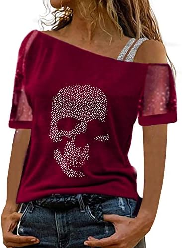 Женски летни врвови женски маички преголеми кошули жени цврсти од рамото врвни кошули црвена маичка со брадавица