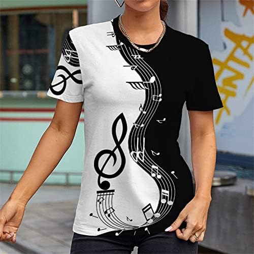 Маици за жени со долги ракави памучни кошули за жени гроздобер музичка нота печати манчиња женски исмејувачки врвови на вратот долги