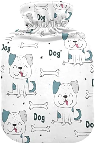 Oarencol Cute Pil Pug Thot Water Botter Botture Смешно кучиња вреќа со топла вода со коска со покривка за топла и ладна компресија 1 литар